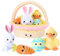 JOYIN 5-teiliges Osterkorb-Plüschspielset, gefüllter Korb mit Häschen, Küken, Ei, Karotte, Osterkorb vorgefüllt mit Tierfüllern, Osterspielzeug und Geschenke für Babys, Kleinkinder