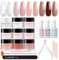Aokitec Dip Powder Nail Kit with 8 Colours & Build Powder - Nude Pink Brown Series - Complete Kit with Tools & Accessories for French Manicure & Nail Art