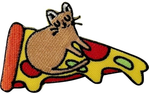 Aufnäher mit Pizza-Katze, zum Aufbügeln oder Aufnähen auf Denim, Jeans, Jacke, Tasche, T-Shirt, Kappe, besticktes Abzeichen