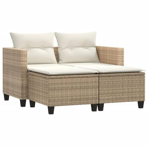 vidaXL Gartensofa 2-Sitzer mit Hockern, Outdoor Sofa Gartenmöbel, Garten Lounge Set Terrasse, Terrassenmöbel Zweisitzer, Beige Poly Rattan