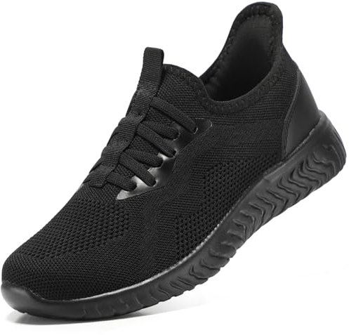 STQ Traniers for Women Comfortable Slip on Ladies Trainers Lightweight Womens Work Walking Gym Shoes with Memory Foam All Black UK 4