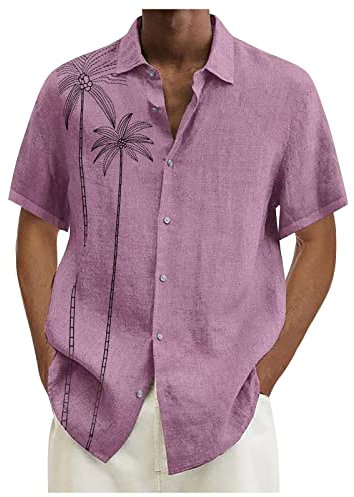 Chemise Homme Manches Courtes T-Shirt Manche Courte Homme Chemise Noire Homme Veste Lin Homme Chemise Blanche Chemise sans Repassage Homme Chemise sans Manche Homme Tunique Rose 2XL