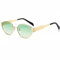 WDZAYXC Retro oval Metall modische Sonnenbrille für Damen Herren, UV-Schutz(Gold/Grün)