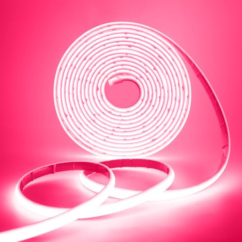 HEGEHE COB Neon LED Streifen, 12V 320LEDs/m Superhell Hohe Dichte IP68 Wasserdicht, Flex Selbstklebend Diffusion COB Neon LED Schlauch Lichtband Strip für Festival Party DIY Deko (Rosa, 10M)