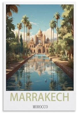 Jdjdu Marrakesch Marokko Sonnenuntergang Vintage Reiseposter Geschenk Wanddekoration Gemälde Poster Leinwand Kunst Poster
