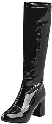 Stivali alti al ginocchio sotto i 50 da donna eleganti e belli PU punta grossa comodi stivali non abrasivi da donna stivali alti al ginocchio largo polpaccio, Nero , 41.5 EU