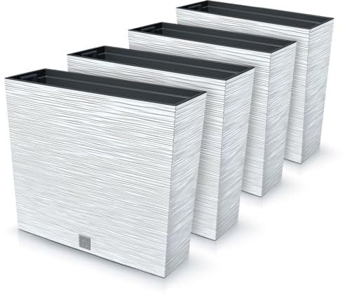 IMJ-Global Furu Case - Juego de 4 macetas rectangulares para flores, de plástico, 58 x 18 x 49,8 cm, para interior y exterior, color blanco, 44 litros, diseño moderno