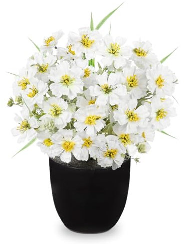 Hollyone Künstliche Mohnblumen Weiß Kunstblumen im Topf Klein, 30cm Dekoblume Mohnblume Seidenblumen Wie Echt Frühlingdeko, Deko Blumen mit Topf für Büro Haus Schlafzimmer Wohnzimmer Tischdeko