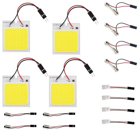 4 Stück Superweiße energiesparende 5050, 48-SMD-LED-Panel-Dome-Licht-Innenraum-Leseplatten-Licht-Dachdecken-Innenverkabelte Lampe und 4 Stück Girlandenadapter