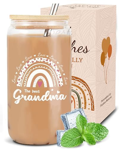 VivaJoy Grandma Gifts - Grandma Birthday Gifts, Creative Travel Mug, Coke Cup, GlassCup Mug with Straw and Lid, Perfect Grandmother Birthdays Mother Day Gift from Granddaughter Grandson