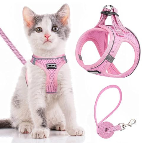 TOEECY Harnais Chien Chat Anti Traction avec Laisse Facile à Mettre Harnais Chiots Rembourré en Mesh Doux Veste Respirant Réglable pour Entraînement Plein Air (Rose-S)