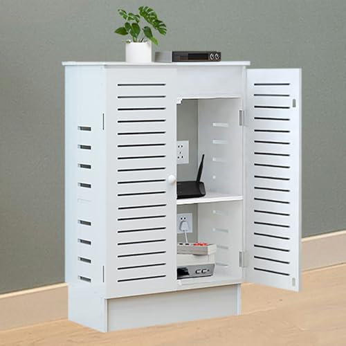 LXSEHN WiFi Router Storage Cabinet, Floor Standing Router Storage Box Modem, Power Strip and Cable Management Hider Organizer for Home and Office (White)