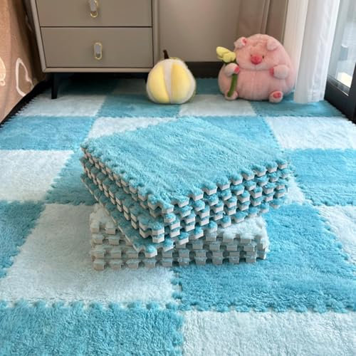 20 Stück Ineinandergreifende Plüschschaum-Teppichfliesen, Ineinandergreifende Schaumstoff-Teppichfliesen,Schaumstoff-Plüsch-Bodenmatte - Puzzle-Teppich mit schneidbarem Design für Schlafzimmer, Kinder