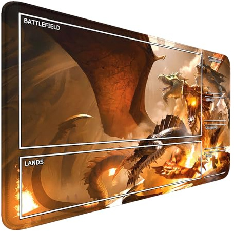 Playmat for MTG- Stitched Edges TCG Playmat- 24x14 inches Non-Slip Dragon MTG Playmat Smooth Surface Rubber Base Board Game Mousepad for Trading Card Game Playing Includes Storage Bags