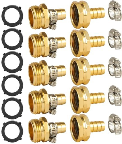 5 Set Garden Hose Repair Connector Kit with Clamps, Fit for 1/2 Garden Hose Fitting,1/2 Barb x 3/4 GHT Garden Hose Adapter/Fittings, Water Hose Repair Kit