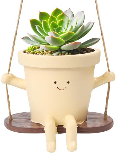 KFDDRN Swing Face Hanging Planter Pot - Cute Flower Head Planters Indoor Outdoor, Hanging Flower Pot for String of Pearls Plant, Unique Gift for Mother's Day, Birthday (A)
