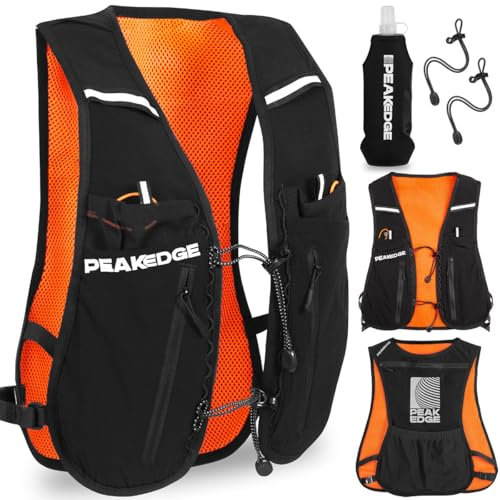 Running Hydration Vest with Water Bottle | Adjustable Running Vest for Women and Men | Reflective Running Water Bottle Vest, Phone Holder and 8 Pockets | Trail Running Backpack | PEAKEDGE