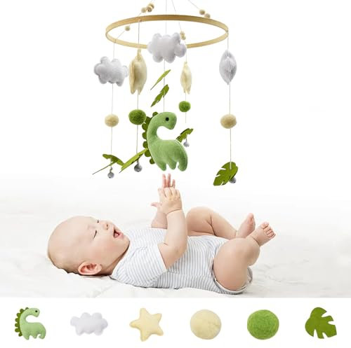 Locisne Krippe Glocke Dekoration, Wald Tier Filz Hanging beruhigende Anhänger, Jurassic Dinosaurier Puppe, Kinderwagen Hand-Auge-Koordination Bambus Holz Anhänger