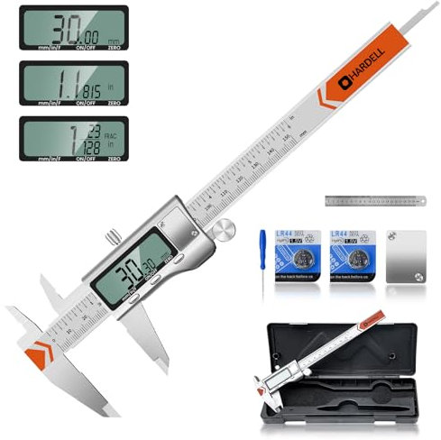 Calibro Digitale, HARDELL 150 mm (6 Pollici) Strumento di Misurazione in Acciaio Inox, Design Protettivo, Passaggio Facile tra Pollici, Millimetri e Frazioni, Ampio Schermo LCD per Casa/Fai da Te