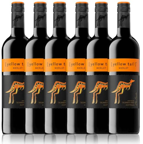 Yellow Tail wine Collection | Australian | 75cl | 13.5% ABV | Soft & Velvety, Fruity & Spic| Vegan | Red wine (Case of 6 bottles, Merlot)