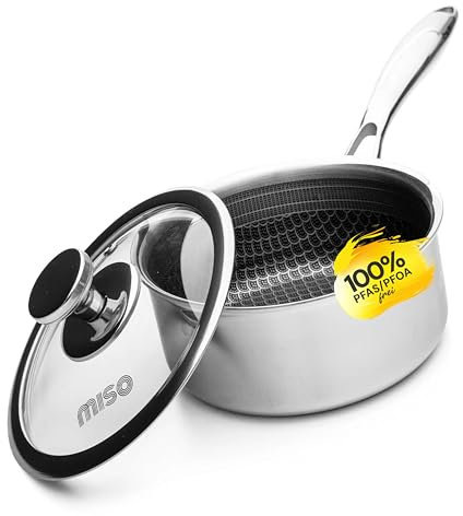 MISO Diamond Dust Keramisch Non-Stick Stielkasserolle 16 cm (1,6 L) mit Deckel – Kleiner Topf Induktion Perfekte Wärmeverteilung für Induktion & Ofen (bis 300 °C), 100% PFOA-/PFAS-frei, kratzfest