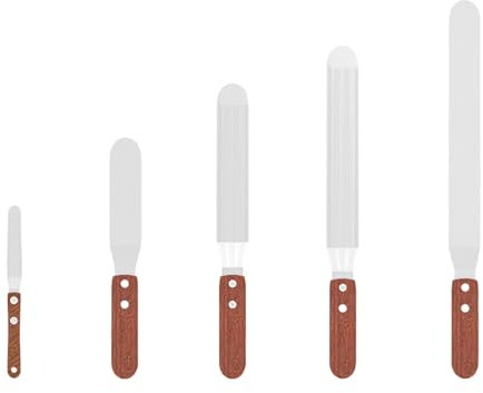 Pasdrucn 5Pcs Stainless Steel Palette Knife Baking with Wooden Handle, Pallet Knife for Cake Decorating, Icing Offset Spatula Set with 4,6,8,10,12 Blade,Straight Icing Spatula Cake Spatulas (A)