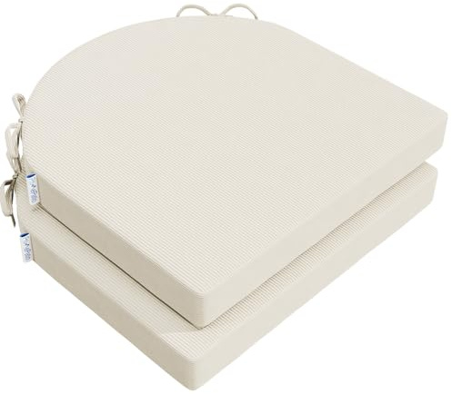 PRIMEPATIO Stuhlkissen 40x40x5cm (2er-Set) Beige - Hochdichter Schaumstoff Indoor/Outdoor für Küche, Esszimmer, Garten - Mit Fixierbändern & Waschbarem Bezug