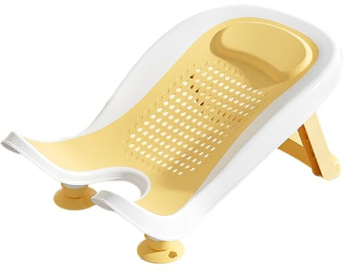 Waschbecken Babybad, Babyspüle Bad mit Saugnapfbecher, multifunktional tragbar mit faltbaren Beinen, Gesäßstützen -Waschwerkzeug für die tägliche Badewanne, Gelb, Bather für