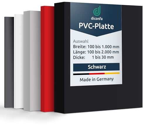 diconfa PVC Kunststoffplatte schwarz NACH MAß - 1 bis 30mm stark - Auswahl: 200 x 200mm (20 x 20cm), 8mm dick - hart seidenmatt - porenlos glatte Oberfläche - einseitig Schutzfolie