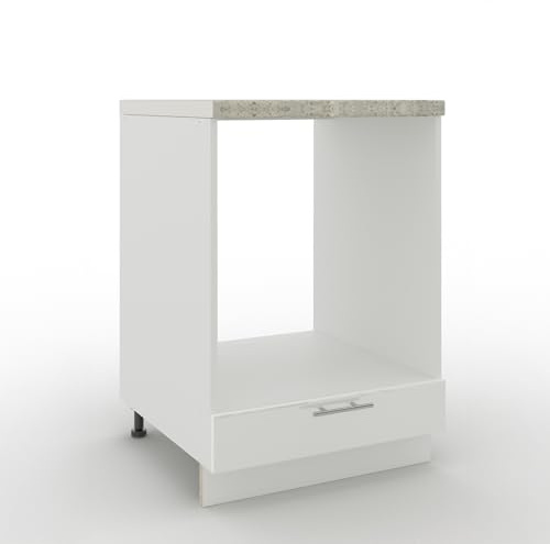 JD Greta Adjustable Kitchen Base Unit - 600mm - Oven Base Cabinet with Drawer & Worktop - White Gloss