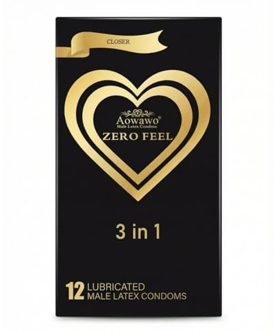 AOWAWO Natural Latex Condoms, Multi Textures 3-in-1 (Dotted, Ribbed, Smooth) - Enhanced Sensation and Stimulation, Comfort Extra Lubricated, Reliable & Safe, for Couple Pleasure, 12 Counts