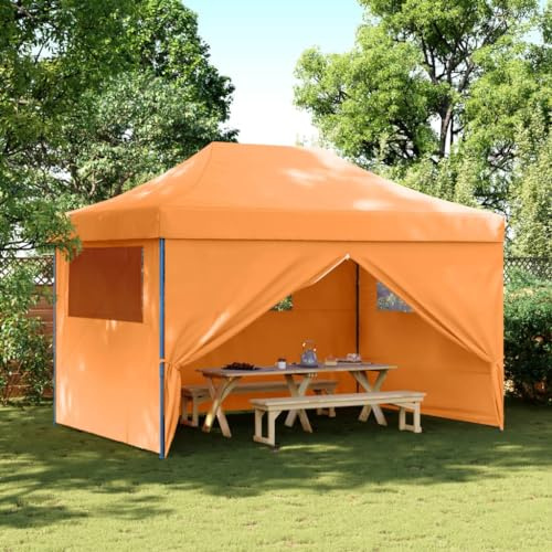 HETFTJN Faltpavillon 4x3 m Pop-up Gartenpavillon orange mit 4 Seitenteilen Fenster Robustes Oxford-Gewebe stabil für Partys Grillen Camping
