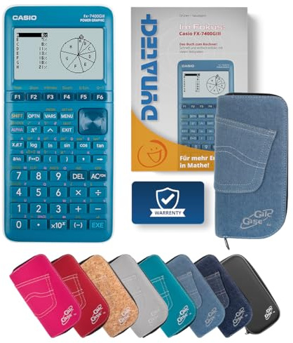 Casio FX-7400GIII Grafikrechner mit CalcCase Schutztasche und Fachbuch - Classic Set (Hellblau)