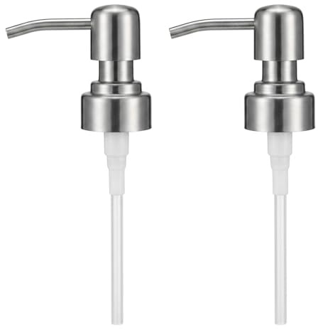 2 Stück Seifenspender Pumpkopf aus Edelstahl, Seifenspender Ersatzpumpe, Wiederverwendbare Ersatz-Pumpspender & Dosierpumpe für Standardflaschen (26–28 mm), Ideal für Küche, Bad, Seifenspender & Pumpe