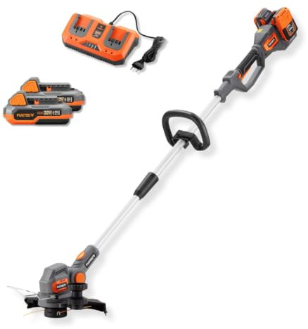 FUXTEC Akku Motorsense FX-E2RTSET • Rasentrimmer mit 2x20V Akku-System • 30 cm Schnittbreite • Teleskopstiel 138,5–173,5 cm • 8000 U/min • Trimmer und Kantenschneider mit Pflanzenschutzbügel