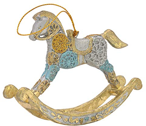 crafts & design Bezauberndes Schaukelpferd, Deko Hänger hellblau, Gold Verzierungen, 13 cm
