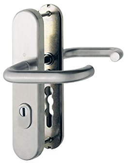 HOPPE Haustür Eingangstür Drückergarnitur PARIS - DIN-Norm Entfernung 92mm, Edelstahl matt, Langschild Profilzylinder für Türstärke 77-82mm, mit Kernziehschutz, 1 Stück Sicherheitsbeschlag