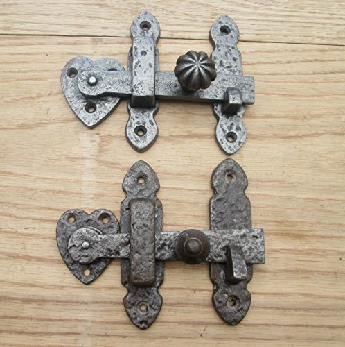IRONMONGERY WORLD® Antique Aged Wrought Iron Textured Vintage Old Cupboard Cabinet Door GATE Latch BAR Catch (Rimmed KNOB)