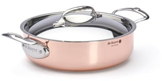 De Buyer, CACEROLA BAJA COBRE INOX INOCUIVRE CON MONTURAS INOX CON TAPADERA Ø 20 CM-35.5x22.5x7 cm-6441.20