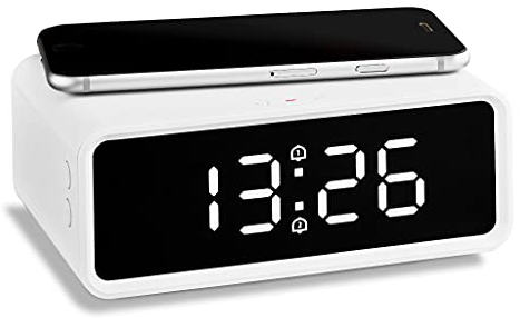 ADE CK2010 digitaler, kabelloses induktives Laden QI Smartphone, Wecker mit Ladestation Wireless Charger, Dual-Alarm, Uhrzeit, Temperaturanzeige, LCD Display, Nachttisch Uhr, Einheitsgröße