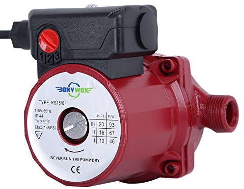 BOKYWOX 110V 93W NPT3/4'' Circulator Pump 3-Speed Control Domestic Silent Hot Water Booster Circulation Pump（RS15/6R）