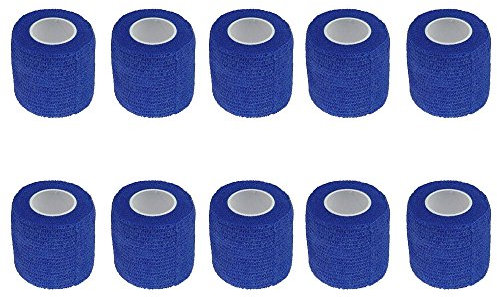 Supmico 10 Pack Self Adhesive Cohesive Wrap Bandages Strong Elastic First Aid Tape Blue Wrist Ankle 4.5mx5cm