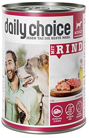 DAILY CHOICE – Rind | Nassfutter mit natürlichen Zutaten und wertvollen Superfoods für ausgewachsene Hunde. Getreidefreies Alleinfutter ohne Zusatzstoffe in der Dose | 24x400g Rind