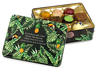 Präsentdose Schokolade löst keine Probleme, aber das tut eine Ananas ja auch nicht 125g, Manufakturqualität!, handgefertigt von den Konditoren der Confiserie Rabbel... für ein Lächeln mehr am Tag.