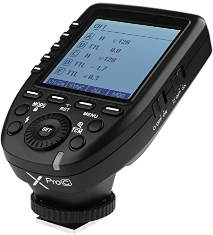 Godox Xpro-C TTL Kabelloser Blitzauslöser, 2,4 G drahtlos, HSS 1/8000s TTL Konvertierung, manuelle TCM-Funktion, großer LCD-Bildschirm, Blitzsender für Canon-Kamera