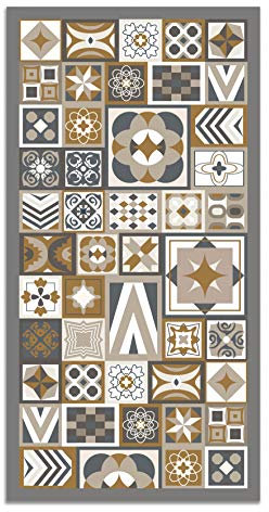 Panorama Tapis Vinyle du Sol Cuisine Salle de Bain - Différentes Tailles - (Style Carreaux Ciments Orange 80x150 cm)