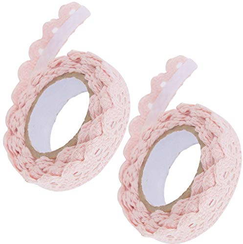 Feelairy 2 Rolls Spitzenband Selbstklebende, Vintage Spitze Bänder zum Basteln Spitze Dekoband Lochstickerei Spitzen-Tape Für Hochzeit Tischdeko DIY Geschenkband Bordüre Scrapbook (Hellrosa)