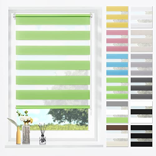 SBARTAR Doppelrollo Klemmfix Duo Rollos für Fenster ohne Bohren & zum Bohren, Grün B100 x H120 cm (Stoffbreite 96 cm), Lichtdurchlässig, Klemmrollo, Fensterrollo, Zebrarollo
