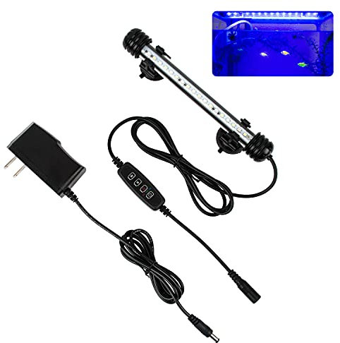 iKefe 19cm White & Blue Submersible LED Aquarium Fish Tank Light with Timer/Dimmable Underwater Fish Tank Aquarium LED Lights Fixture for Saltwater Freshwater Fish, Plant Grow, Coral Reef Decorations