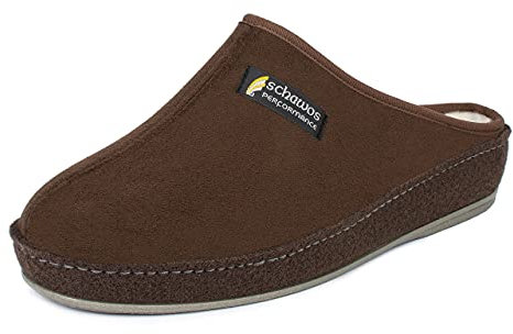 Schawos 6030 Pantoufles feutrées pour hommes, chaudement doublées de laine vierge (marron doublé, 46 EU)